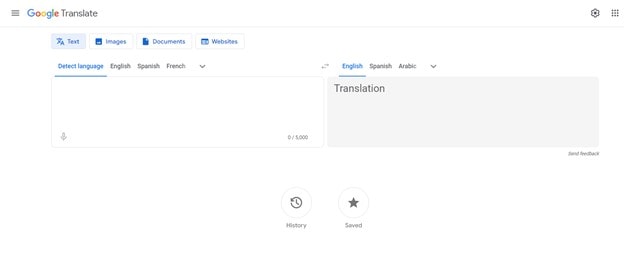 a screenshot of google translate’s homepage