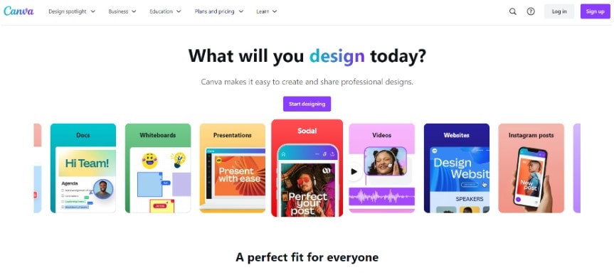 a screenshot of canva’s homepage