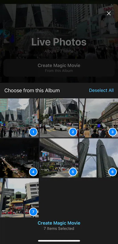 imovie select photos on album