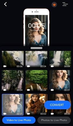 select video to convert on videotolive mobile app