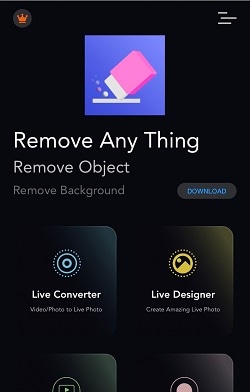 choose live converter on videotolive mobile app