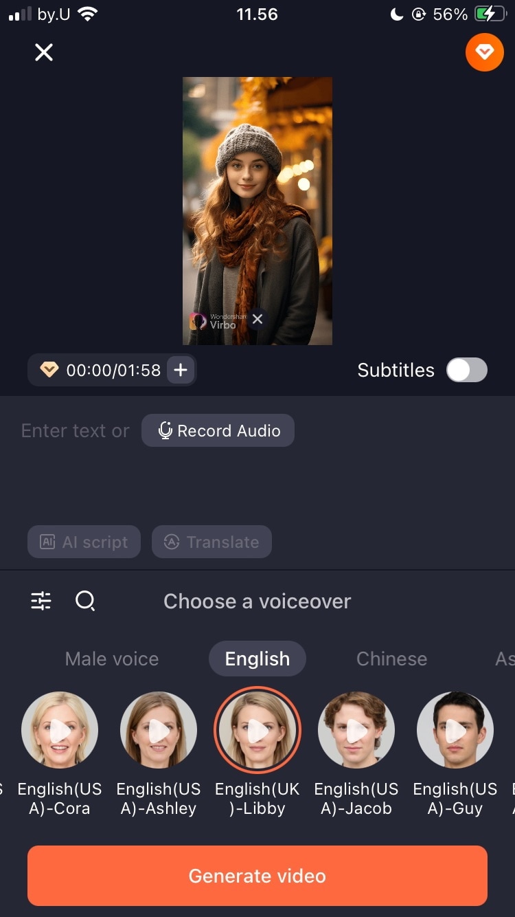enter text or audio to virbo photo talking feature