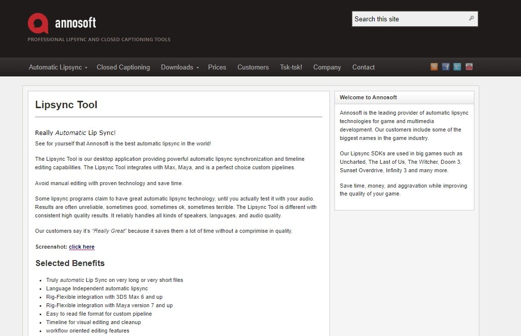 a screenshot of annosoft's lip-sync tool's homepage