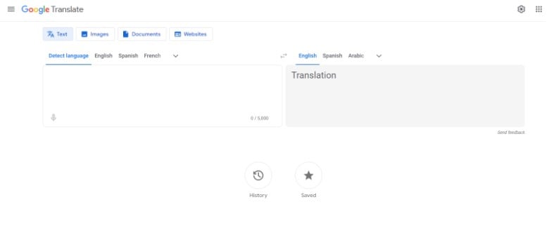 google translate's homepage