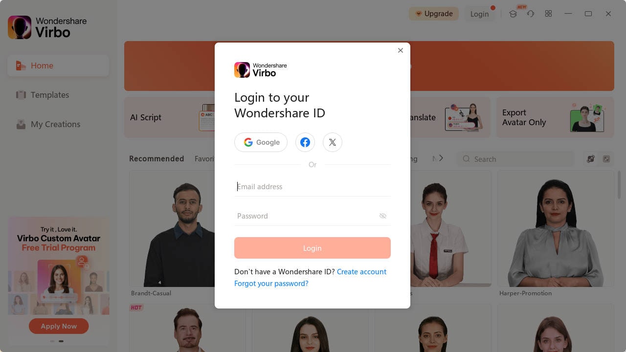 log in to wondershare virbo