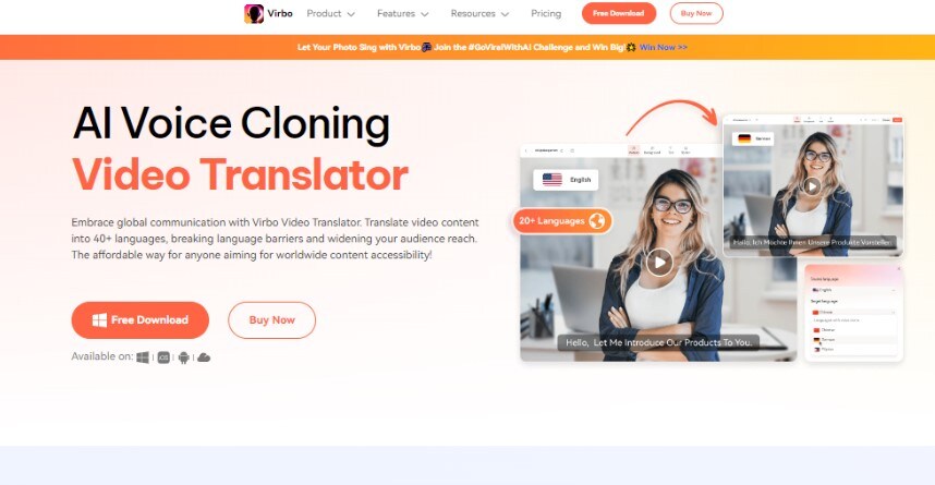 a screenshot of virbo’s ai translation tool