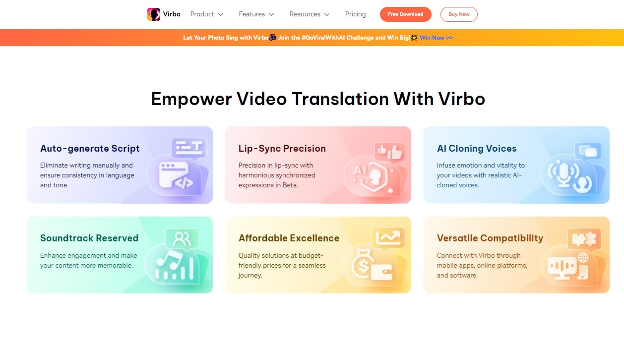 a screenshot of virbo’s ai translation features