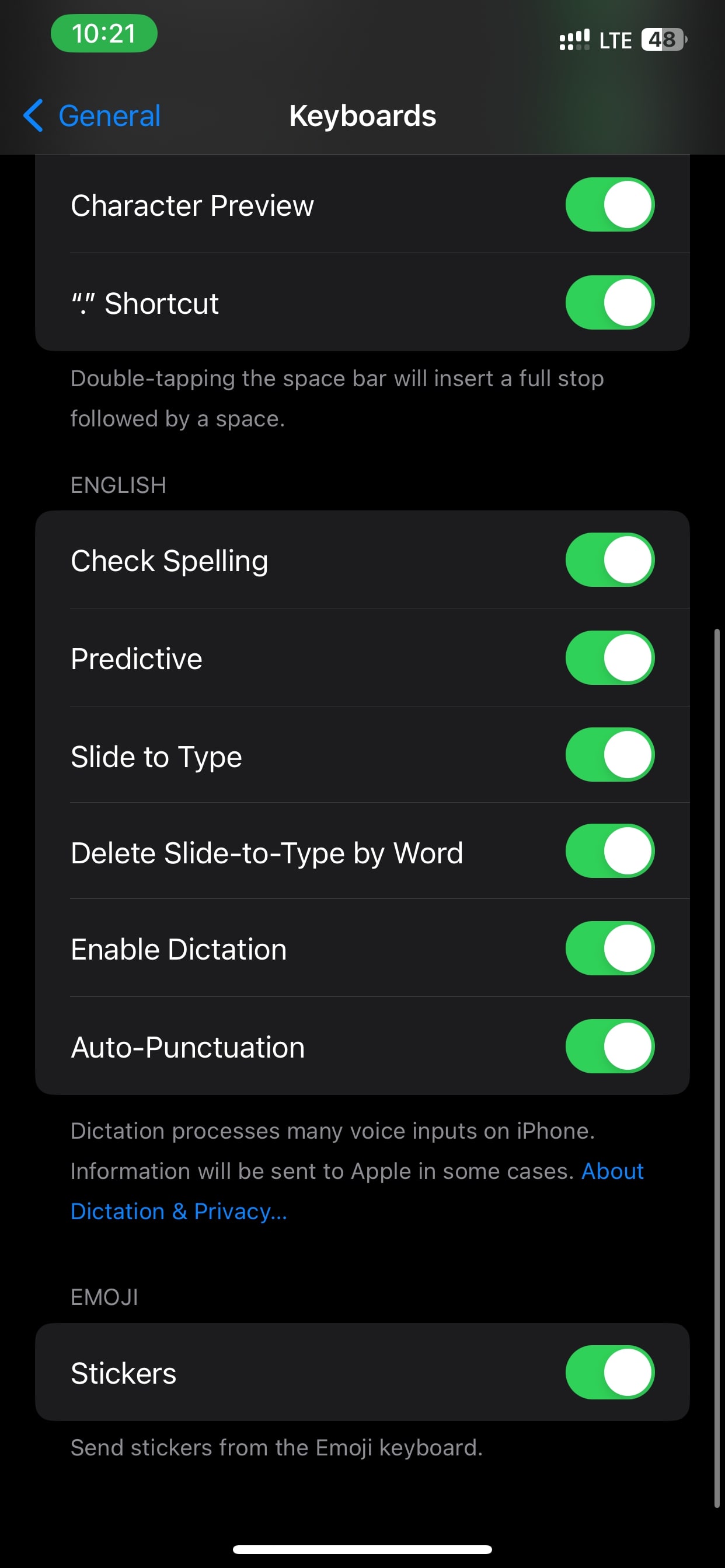 select enable dictation