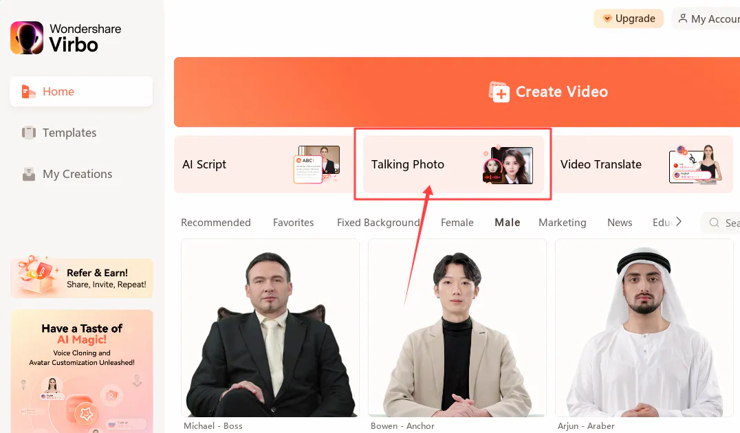 select the talking photo feature of wondershare virbo