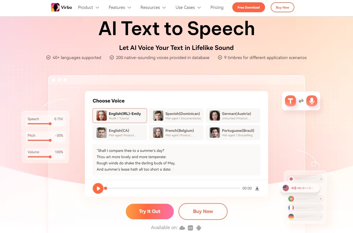 wondershare virbo free online text-to-speech app