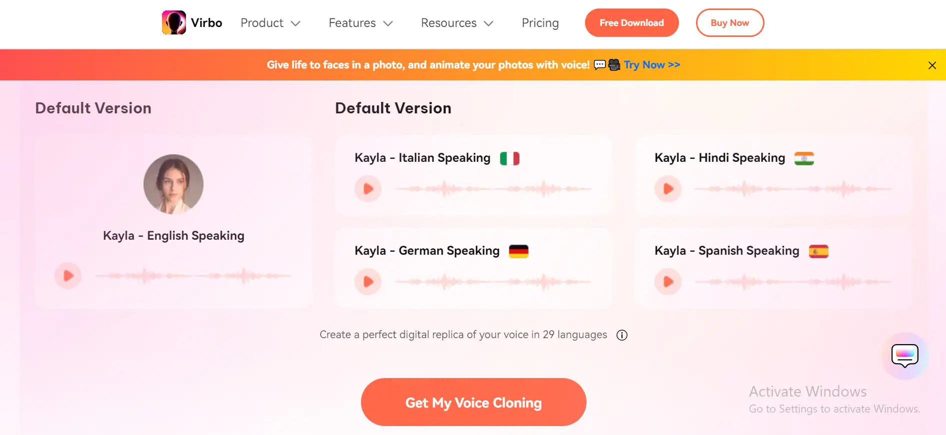 Virbo voice cloning feature