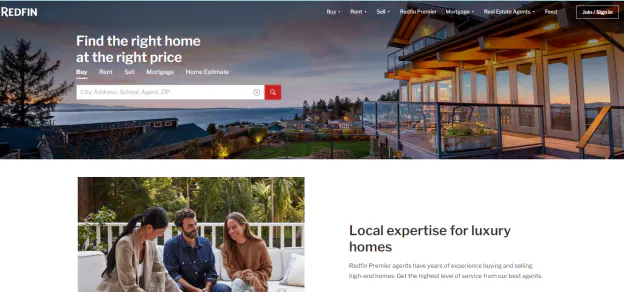 website interface of redfin. 