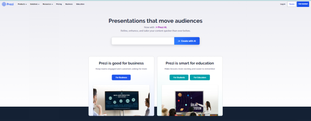 website interface of prezi 