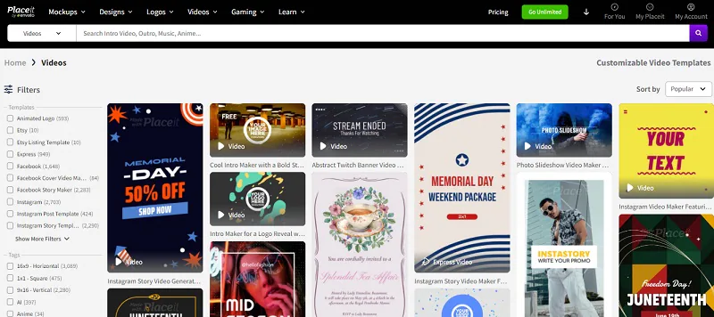 placeit video maker with templates