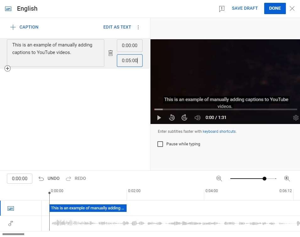 manually add captions to youtube videos