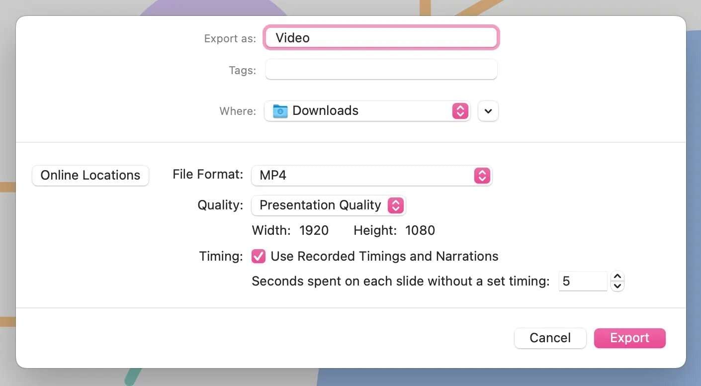 set the video quality, name, and format.