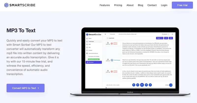 smart scribe mp3 to text tool