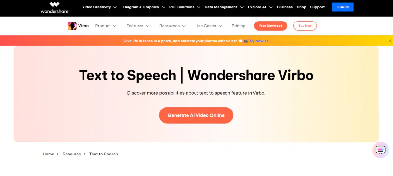 virbo realistic text-to-speech generator