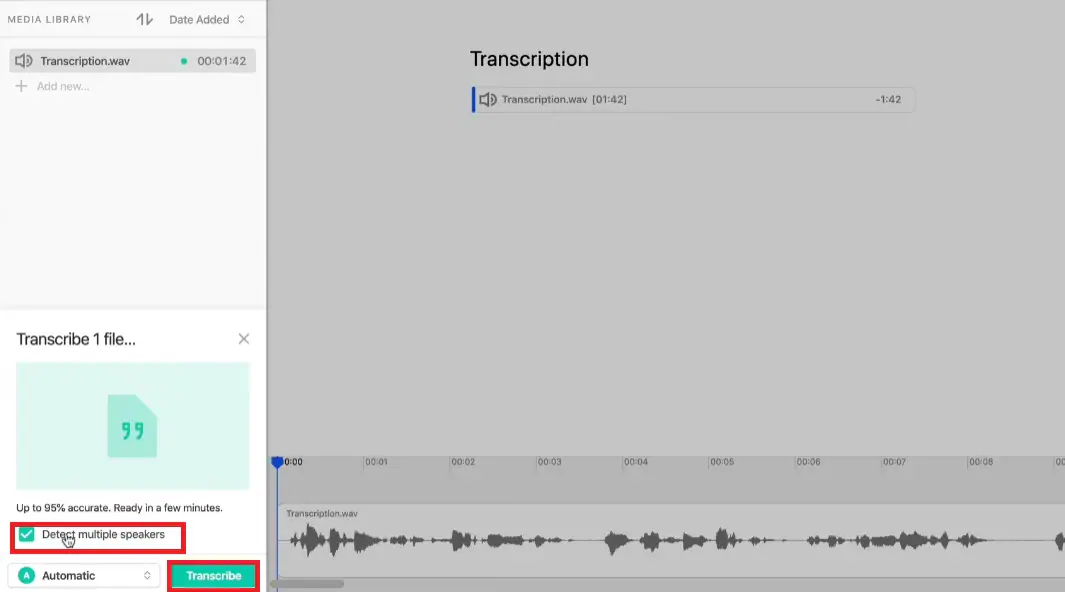 transcribing audio in descript 