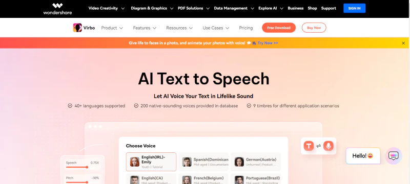 virbo female text-to-speech generator