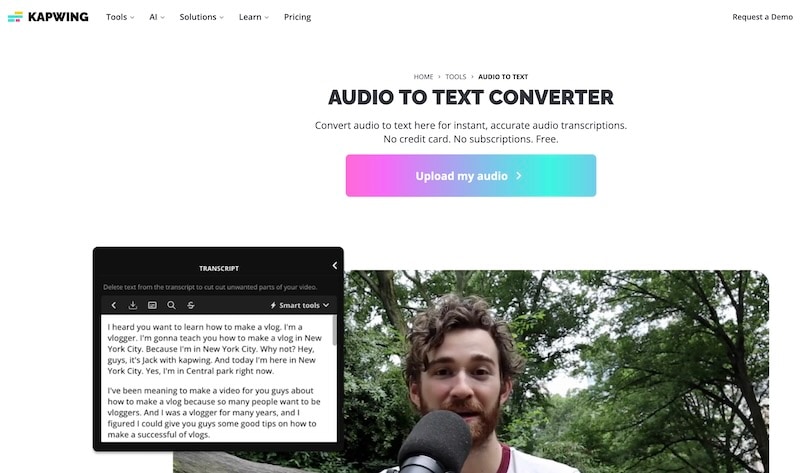 kapwing audio to text converter