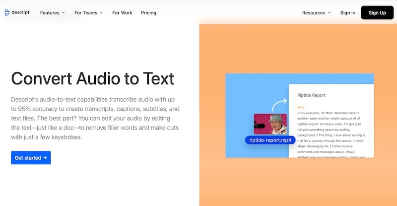 descript audio to text tool