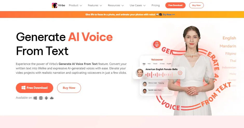 a screenshot of virbo’s ai voices page