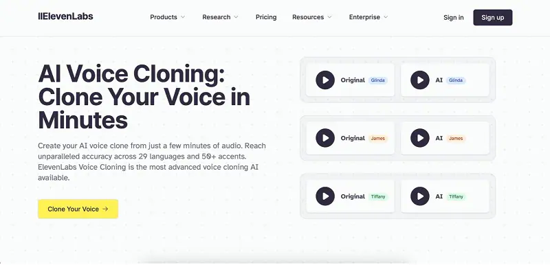 elevenlabs voice cloning page