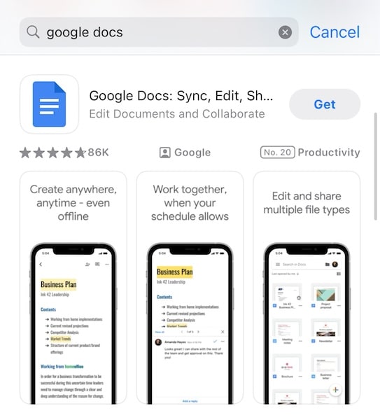 download google docs to device