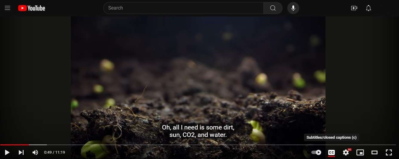 automatic captions on a youtube video