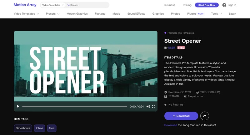 street opener free youtube intro video template