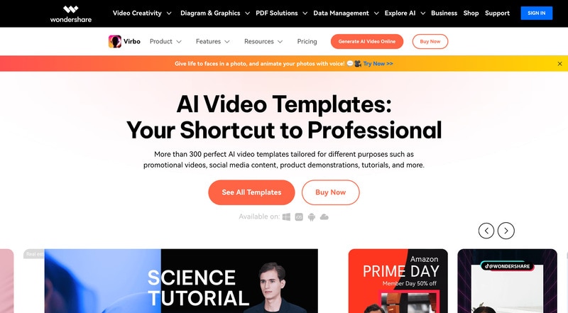 virbo ai video editing tool that provide video templates