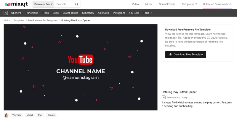 rotating play button opener free youtube intro video template