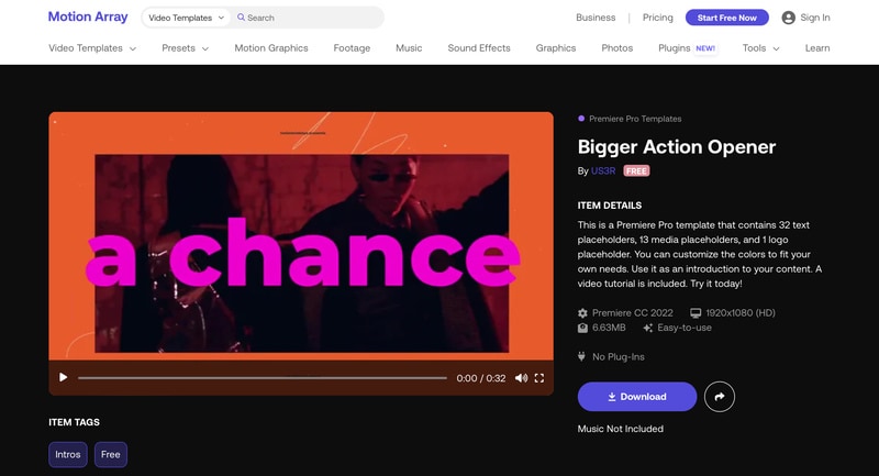 bigger action opener free youtube intro video template
