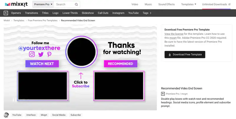 youtube video end screen template free download