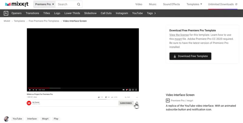 download youtube video template interface screen