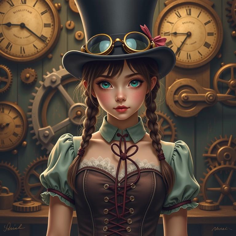 steampunk style ai girl