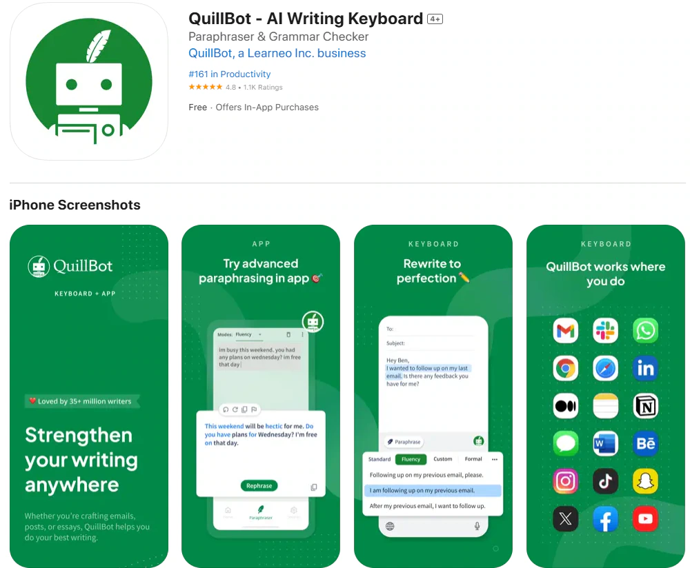quillbot ai iphone app