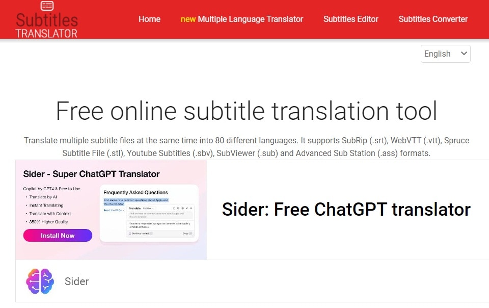 SubtitlesTranslator Online Tool