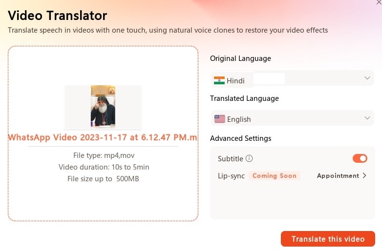 step guidance - using virbo to translate hindi - step 3 & 4