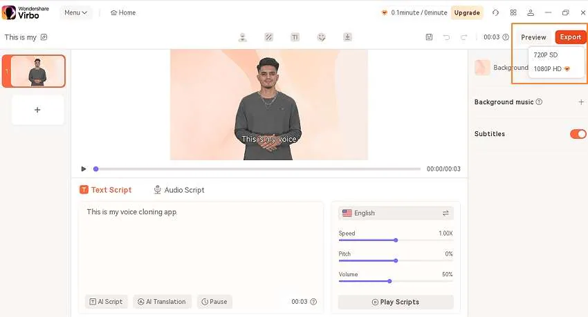 export the ai voice on virbo