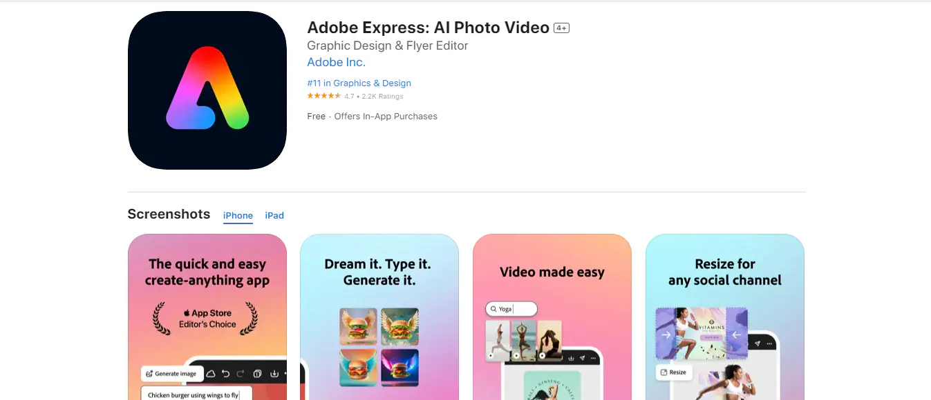 adobe express video montage app iphone