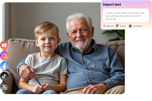 create custom ai aging video and share to social media