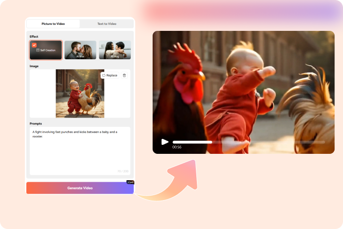 create AI baby fighting video from image