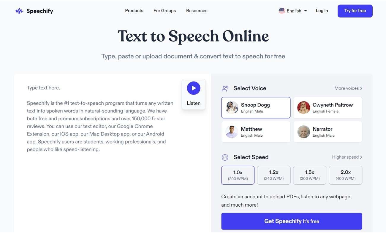 speechify text to speech online tool