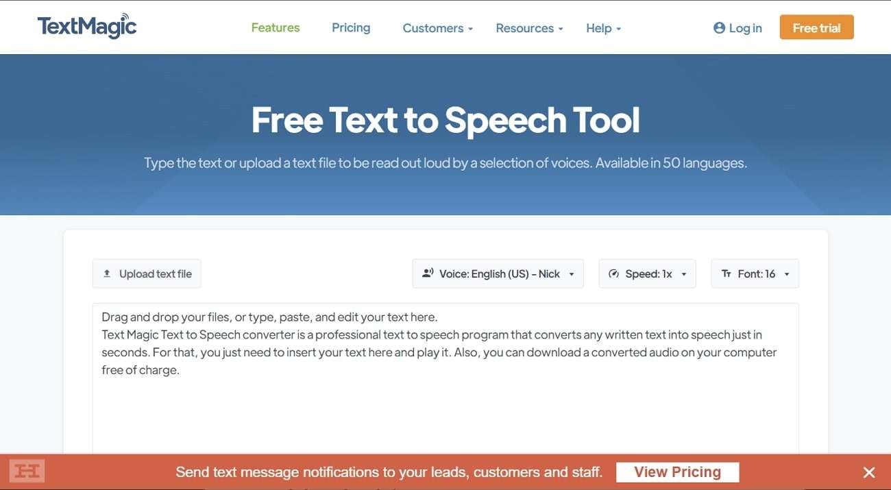textmagic text to speech online tool