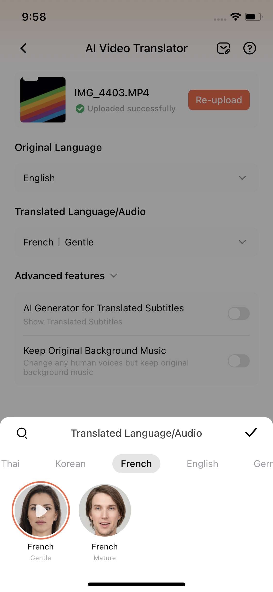 select original and target languages