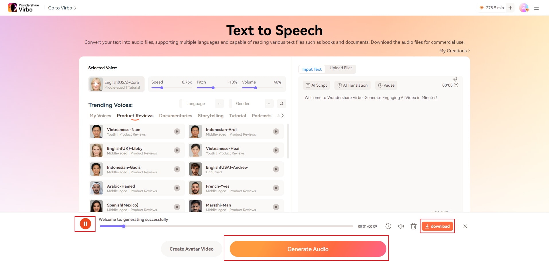 use virbo’s text-to-speech feature