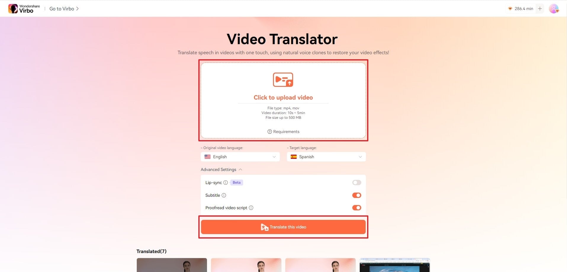 step guidance virbo translator - step 2