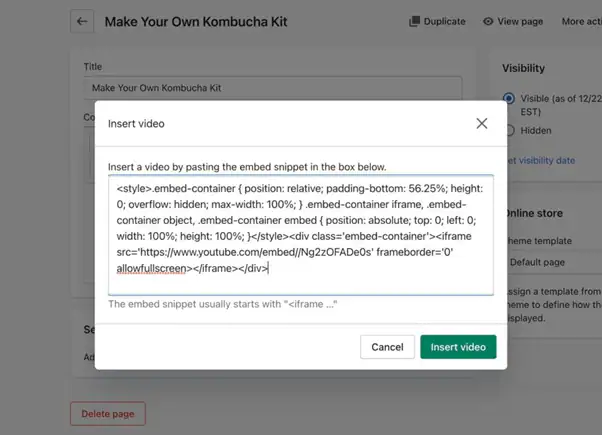 embed videos to shopify product description